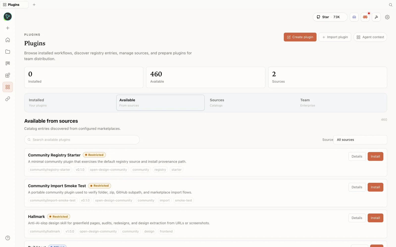 La biblioteca de plugins de Open Design.